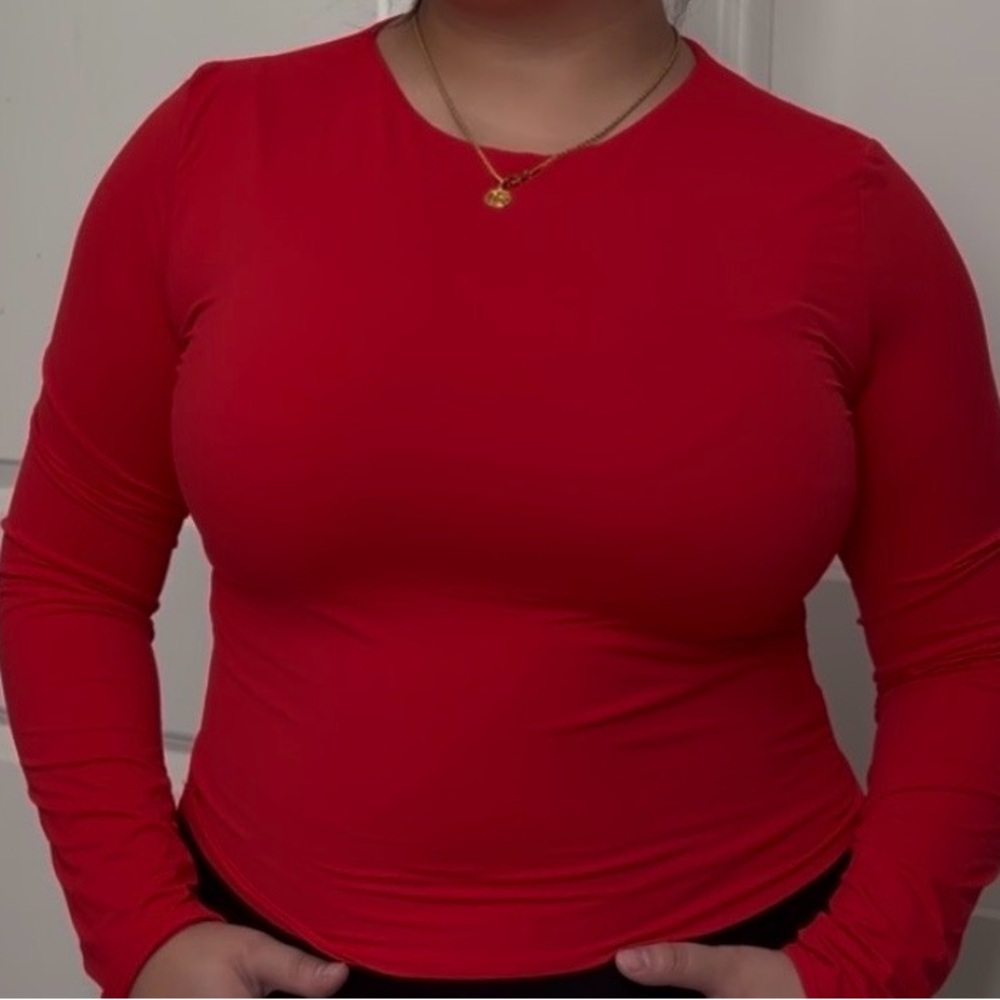 SHEIN Vibrant Red Long Sleeve Top